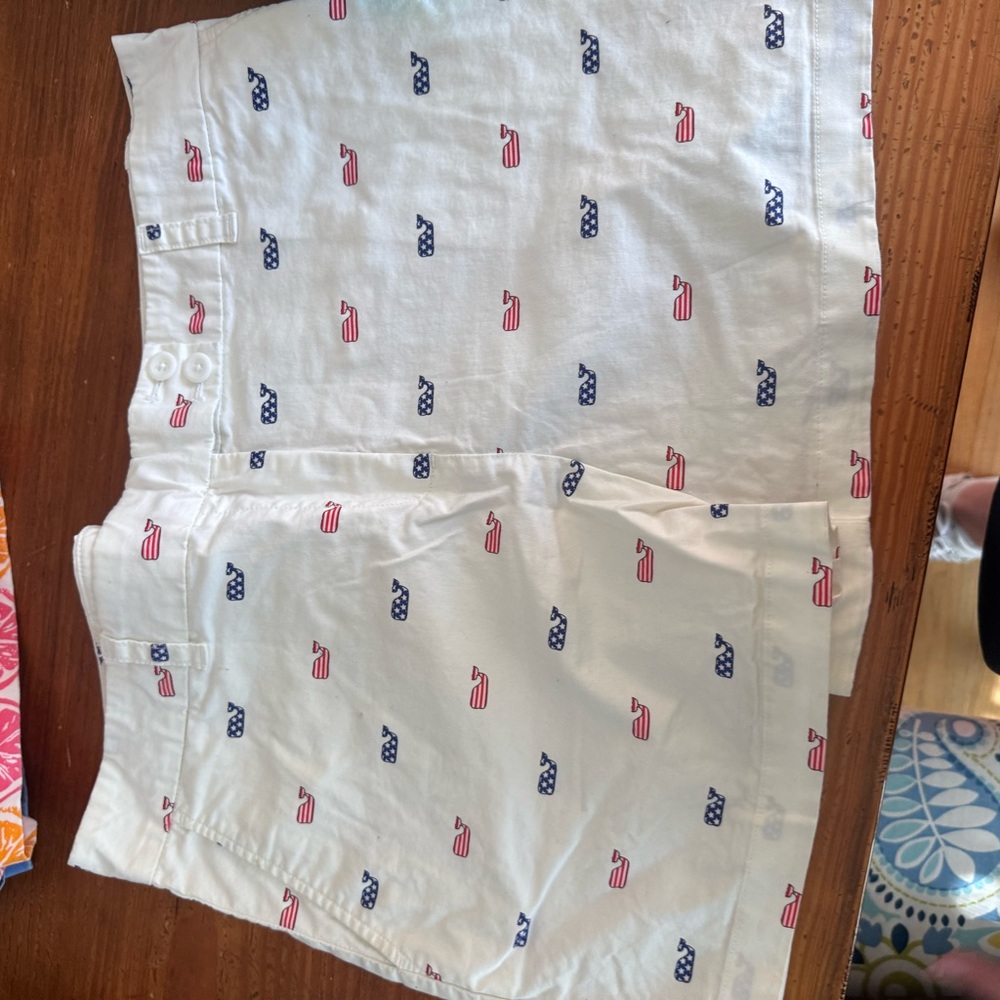 Vineyard Vines White Shorts with Red & Blue Whales